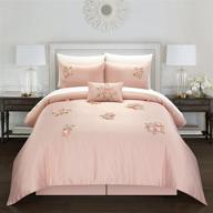 👑 queen size pink chic home rosetta 5-piece comforter set logo