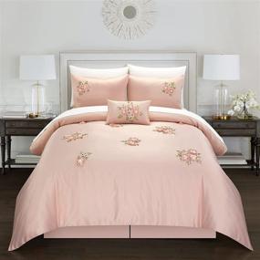 img 4 attached to 👑 Queen Size Pink Chic Home Rosetta 5-Piece Comforter Set