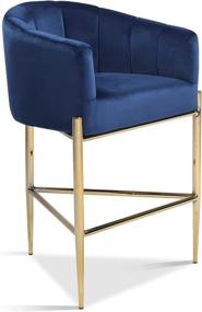 img 2 attached to 🪑 Iconic Home Cyrene Counter Stool Chair Navy Velvet Upholstered Shelter Arm Shell Design 3 Legged Gold Tone Solid Metal Base - Modern Contemporary Styling