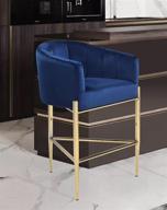 🪑 iconic home cyrene counter stool chair navy velvet upholstered shelter arm shell design 3 legged gold tone solid metal base - modern contemporary styling logo