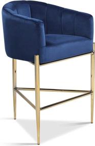 img 3 attached to 🪑 Iconic Home Cyrene Counter Stool Chair Navy Velvet Upholstered Shelter Arm Shell Design 3 Legged Gold Tone Solid Metal Base - Modern Contemporary Styling