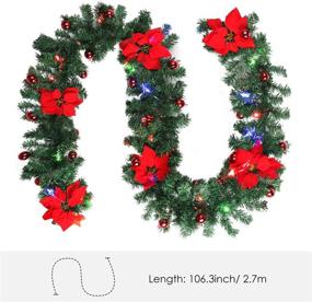 img 1 attached to 🎄 9ft Christmas Garland with LED Lights: Greenery, Flowers, Berries, Ball Ornaments – Battery Operated, Warm White 30 LEDs – Indoor/Outdoor Decorations