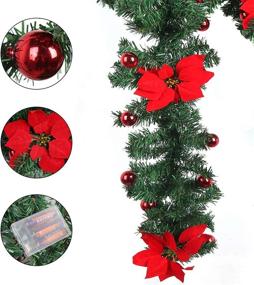 img 3 attached to 🎄 9ft Christmas Garland with LED Lights: Greenery, Flowers, Berries, Ball Ornaments – Battery Operated, Warm White 30 LEDs – Indoor/Outdoor Decorations