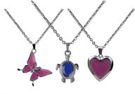 🐢 color changing mood necklace set with temperature sensing technology - turtle butterfly love heart pendants for emotion control and romantic vibes - stainless steel chain jewelry (3pcs) logo