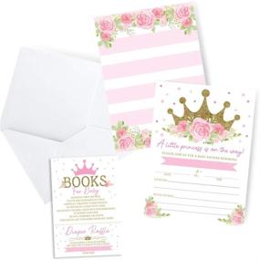 img 4 attached to Princess Baby Shower Invitations Bundle – Includes Book Request, Diaper Raffle Card, Pink Baby Sprinkle – Set of 20 Fill-in Invites with Envelopes
