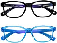 👓 ahxl kids blue light blocking glasses 2-pack - anti eyestrain & uv protection for boys & girls (ages 3-9) - ideal for gaming, computer, tv, and phone use (black+transparent blue) logo