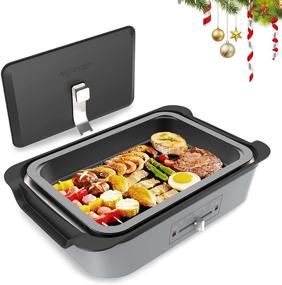 img 4 attached to Mishcdea Electric Griddle Nonstick Multifunctional Hot Plate Indoor Smokeless Grill with Removable Cooking Plate & Hot Pot - 4-Level Temperature Control - 3L, 1200W - Gray