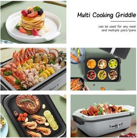 img 3 attached to Mishcdea Electric Griddle Nonstick Multifunctional Hot Plate Indoor Smokeless Grill with Removable Cooking Plate & Hot Pot - 4-Level Temperature Control - 3L, 1200W - Gray