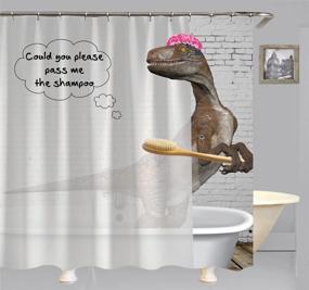 img 1 attached to 🦖 Dinotastic Delight: Bienau Cute Funny Dinosaur Raptor T-Rex Shower Curtain – Ideal for Kids' Bathroom Decor – Fabric Cloth, 72"x72" Size, 12 Plastic Hooks Included