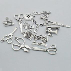 img 2 attached to 🧵 Youdiyla 68 PCS Silver Sewing Charms Collection - Stylish Antique Scissors, Pipes, and Yarn for Unique Jewelry Making (HM3)