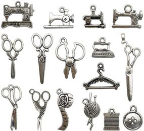 img 4 attached to 🧵 Youdiyla 68 PCS Silver Sewing Charms Collection - Stylish Antique Scissors, Pipes, and Yarn for Unique Jewelry Making (HM3)