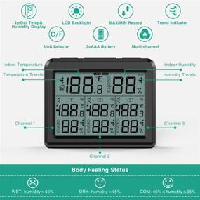 img 3 attached to 🌡️ ORIA Indoor Outdoor Thermometer with 3 Wireless Sensors: Digital Hygrometer & Temperature Humidity Monitor Meter for Home, Office, Bedroom - LCD Backlight, Black