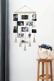 img 2 attached to JAGOGOHOME Macrame Hanging Photo Display - Boho Decorative Wall Organizer with 20 Wooden Clips (A-White) for Home Decor