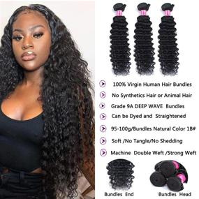 img 3 attached to 💁 Усовершенствуйте свой образ с помощью набора волос Brazilian Deep Wave и закрытия (16 18 20+14 свободная часть, 350 г) - высококачественные пучки волос Brazilian Deep Curly 9A для натурального цветового оттенка.