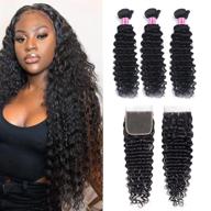 💁 enhance your look with brazilian deep wave bundles & closure (16 18 20+14 free part,350g) - high-quality 9a brazilian deep curly hair weave bundles for a natural color finish logo