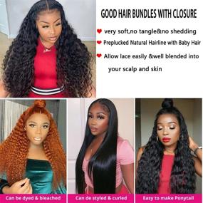 img 2 attached to 💁 Enhance Your Look with Brazilian Deep Wave Bundles & Closure (16 18 20+14 Free Part,350g) - High-Quality 9A Brazilian Deep Curly Hair Weave Bundles for a Natural Color Finish