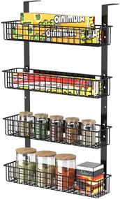 img 4 attached to 🧲 Strong Magnetic 4-Tier Spice Rack with Utility Hooks - Refrigerator and Kitchen Storage Organizer for Seasoning Bottles, Plastic Wraps, and Garbage Bags (Black)