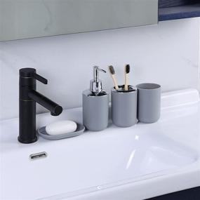 img 1 attached to 🛀 IMAVO Grey Bathroom Accessories Set - 6-Piece Plastic Gift Set with Toothbrush Holder, Toothbrush Cup, Soap Dispenser, Soap Dish, Toilet Brush Holder, and Trash Can