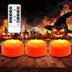 img 4 attached to 🎃 Gogsic Halloween LED Pumpkin Lights - Outdoor Remote Timer, Battery Operated Bright Realistic Flameless Electric Candles - Ideal for Halloween Decor, Jack-O-Lantern Party, Pumpkin Lantern (3 Pack)