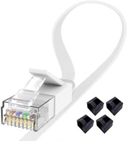 img 4 attached to Высокоскоростной кабель Ethernet Cat6 6FT 2Pack - Белый кабель Jaremite LAN Network с крышкой от пыли, RJ45, плоский патч-корд для PS4, маршрутизатора, модема, игр, Xbox One.