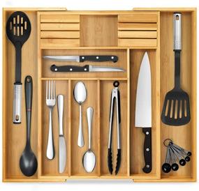 img 4 attached to Bamboo Kitchen Drawer Organizers: 🎍 Cutlery, Silverware, and Flatware Utensil Holder