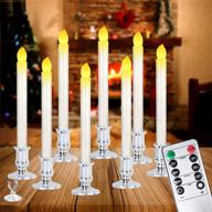 🕯️ flameless christmas window candles with remote control and timer - set of 8 battery operated xmas lights, removable silver holders, suction cups for seasonal and festival celebration in warm white logo
