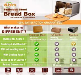 img 2 attached to ALhom Stainless Steel Bread Box Set with Bamboo Cutting Board Lid and Bread Rack - 14.5x9x9 inches