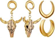 🦴 lademayh 2 pairs ear gauges: opening plugs tunnels with dangle hook, tauren bone design - stainless steel earrings logo