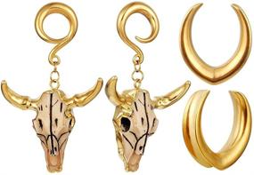 img 4 attached to 🦴 LADEMAYH 2 Pairs Ear Gauges: Opening Plugs Tunnels with Dangle Hook, Tauren Bone Design - Stainless Steel Earrings