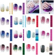 glitter gradient color shine nail stickers - set of 14 sheets | full wraps polish stickers 💅 | adhesive decals for nail art | tips stickers strips | self-adhesive nail art sets for women and girls logo