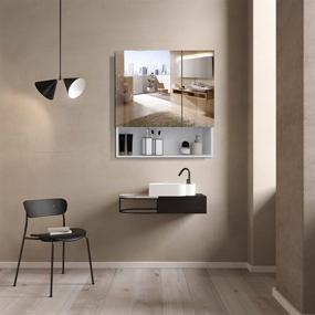 img 2 attached to 🚪 28x24 inch White Mirror Medicine Cabinets with Double Doors | Bathroom Storage Cabinets | Space Aluminum | Waterproof & Rust-Resistant | Recess or Surface Mount