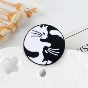 img 3 attached to Cute Alloy Enamel Brooch: Black and White Cat Hug Design for Bookbags - Backpack Pins, Denim Bag Accessories