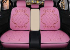 img 3 attached to Skysep Crown Car Seat Covers - Fully Surrounded Queen Seat, Winter Pink Leather Seats Car, PU Leather and 3D Breathable Fabric