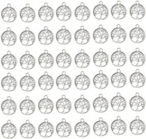 img 4 attached to 🌳 50-Pack Tree of Life Charms for Jewelry Making - Silver Mixed Smooth Tibetan Metal Pendants for DIY Necklace Bracelet Crafting