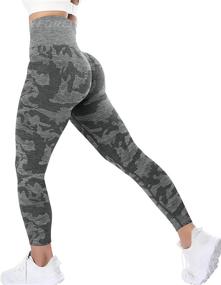 img 4 attached to 👖 YEOREO Women's Seamless Camo Workout Leggings: High Waisted Tummy Control Yoga Pants for Gym Compression & Fitness