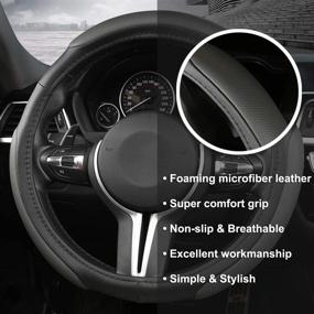 img 2 attached to 🐾 Black Panther Anti-Slip Car Steering Wheel Cover - 15 inch, Universal Fit, Grey, with Enhanced 3-Section Design