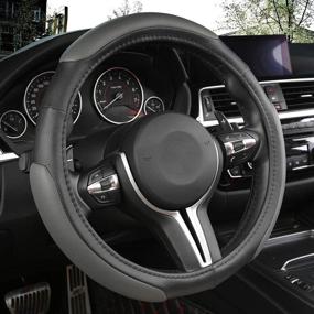 img 4 attached to 🐾 Чехол для автомобильного руля с антипролезающим покрытием Черная Пантера - 15 дюймов, универсальный размер, серый, с улучшенным 3-секционным дизайном