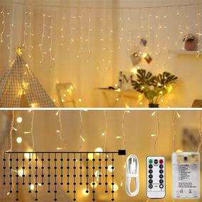 img 1 attached to 🔌 Areskey Icicle Lights: 10Ft 90 LED Window Curtain String Light for Indoor Outdoor Decoration - USB Battery Operated Waterproof Fairy String Lights with Remote Control