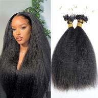 🔗 premium kinky straight micro links hair extension: 100% human hair for black women - natural color, 24 inch length, 100 strands, 100 grams logo