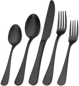 img 4 attached to Premium Matte Black Silverware Set - 20-Piece Stainless Steel Flatware Collection for Home and Restaurant Use