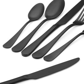 img 1 attached to Premium Matte Black Silverware Set - 20-Piece Stainless Steel Flatware Collection for Home and Restaurant Use