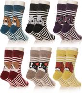 warm and cozy wool socks for kids - soft and thick winter animal crew socks for toddlers, 6 pairs logo