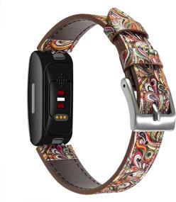 img 4 attached to 👍 Genuine Leather Bands for Fitbit Inspire 2 / Inspire HR/Inspire, Classic Replacement Strap with Metal Connectors - Genuine Leather Wristbands for Women Men (Small Large Paisley 2)