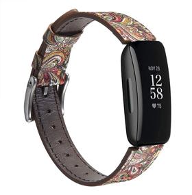 img 3 attached to 👍 Genuine Leather Bands for Fitbit Inspire 2 / Inspire HR/Inspire, Classic Replacement Strap with Metal Connectors - Genuine Leather Wristbands for Women Men (Small Large Paisley 2)
