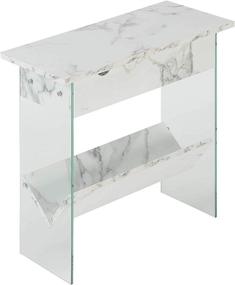 img 4 attached to 🔌 Convenience Concepts SoHo Flip Top End Table: White Faux Marble + Built-In Charging Station