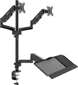 img 3 attached to 🖥️ MOUNT-IT! Height Adjustable Dual Monitor Sit Stand Workstation | Quick Release Screen Mount for 2 Screens up to 32" Each | Standing Desk with Keyboard Tray (Black)