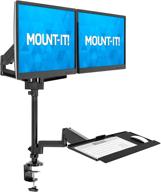 🖥️ mount-it! height adjustable dual monitor sit stand workstation | quick release screen mount for 2 screens up to 32" each | standing desk with keyboard tray (black) логотип