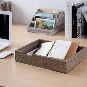 img 1 attached to 🗃️ Distressed Finish Brown Vintage Wood Desktop Organizer Tray for Office Paper, Files, Folders, and Magazines by MyGift