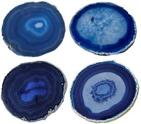 img 3 attached to 🔵 JIC Gem 3-3.5" Small Size Agate Coasters in Dyed Blue Color - Set of 4 Polished Natural Geode Stone Coasters with Protective Rubber Bumper for Home Decor