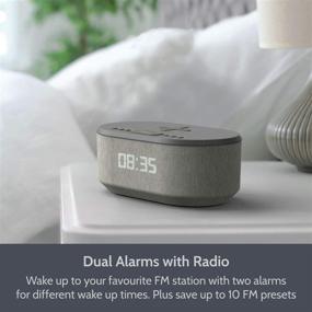 img 1 attached to 🕰️ Convenient Grey Bedside Radio Alarm Clock: USB Charger, Bluetooth Speaker, QI Wireless Charging, Dual Alarm Dimmable LED Display